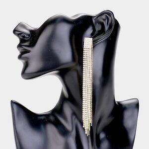 Long Gold & Silver Rhinestone Pave Long Drop Evening Dangle Statement Earrings